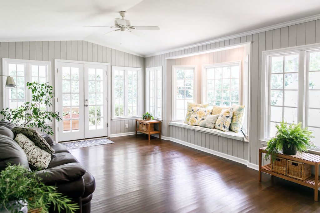 Modern home with bay sitting window